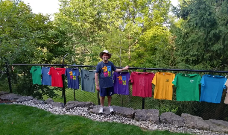 Matt Fox with his Wanakita staff and camp shirts